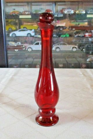 Vintage Red Glass Avon Perfume Bottle Empty Lovely Slender Shape With Stopper