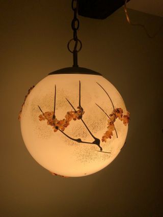 Vtg Hanging Lamp Swag Light Glass Globe Mid Century Retro Art Lucite Pendant