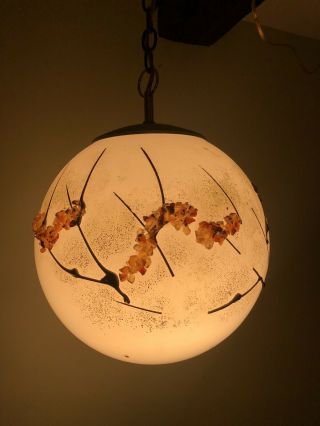 Vtg Hanging Lamp Swag Light Glass Globe Mid Century Retro Art Lucite Pendant 2