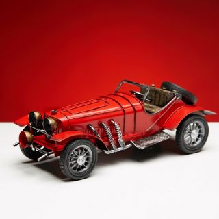 Classic Red Motorsport Roadster 1930s Vintage Collectible Metal Tin Model Decor