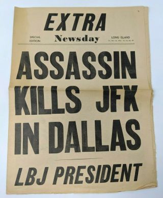 Vintage Extra Newsday Assassin Kills Jfk In Dallas Newspaper Nov 22 1963 A001