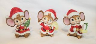 Vintage Homco Set Of 3 Christmas Santa Mice 5405 Ceramic Figurines