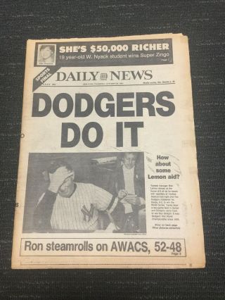 1981 World Series - Dodgers Vs Yankees - Baseball - York Daily News Newspaper