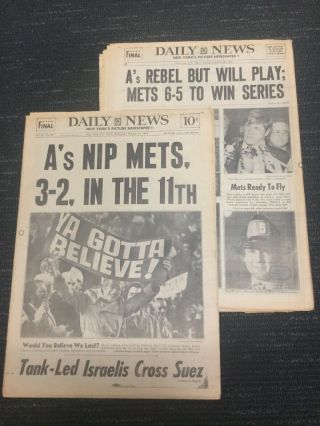 1973 World Series - A’s Vs Mets - Baseball - 2 York Daily News Newspapers