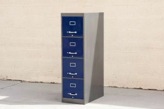 1960s 4 - Drawer Vertical Filing Cabinet,  Refinished In Two - Tone Blue And Grey