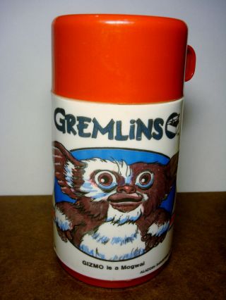 Vintage Gremlins Movie Gizmo Stripe 1984 Aladdin Thermos With Cap And Lid