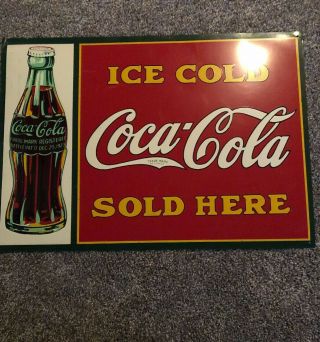 Vintage Coca - Cola Coke Sign " Ice Cold Coca - Cola Here " 20 " X 28 "