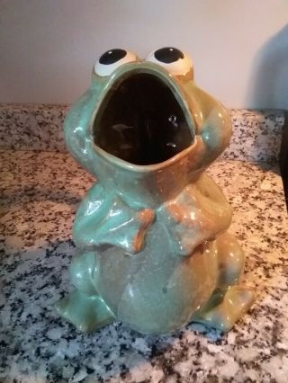 Glazed Ceramic Frog Pitcher Vase 10 " Tall