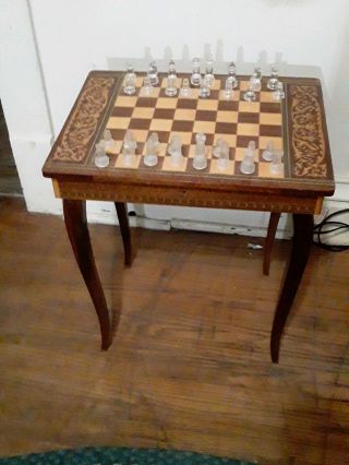 Vintage Italian Antique Inlaid Laquered Wood Musical Gaming Table -