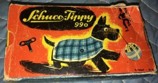 C.  1950 Us Zone Germany Schuco Tin Windup Tippy 990 Scottie Dog Toy - Box