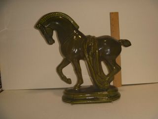 Vintage Trojan Horse Statue Ceramic Porcelain Glazed Green 12 " Circa 1950 