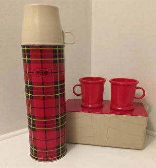 Vintage 1964 King Seeley Large Thermos Red Plaid Nos 1960s,