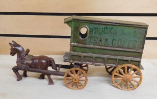 Vintage Cast Iron Brook Bond Tea & Coffee Wagon And Horse (th734)