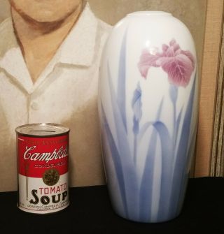 9.  5 " Iris Celadon Vase Iwao Fukagawa Vtg Japanese Porcelain Mt Fuji Art Pottery