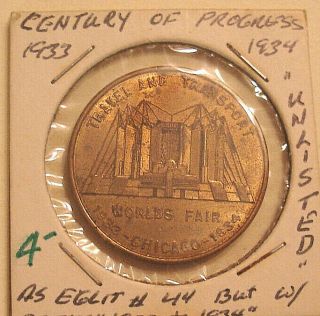 1933 Chicago Worlds Fair Travel And Transport Gilt Token So - Called Dollar Hk474a