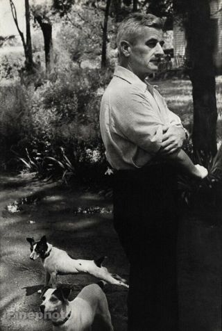 1947 William Faulkner Writer Dogs Garden Henri Cartier - Bresson Vintage Photo Art