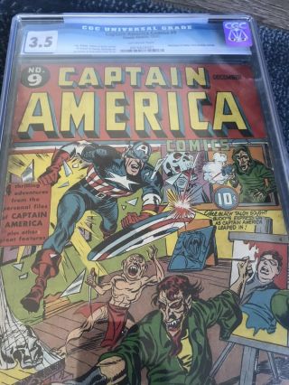 Captain America Comics 9.  Cgc 3.  5 OW.  Golden Age Timely.  Jack Kirby Joe Simon 3