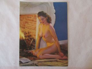 Vintage Pin Up Nude C Moss 1954 Litho " Fireside Glow " 6477 Size 7.  8 " X 5.  9 "