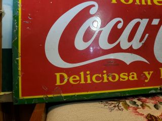Vintage WWII 1940 Coca Cola Porcelain Sign Antique Soda Fountain Diner Spanish 2