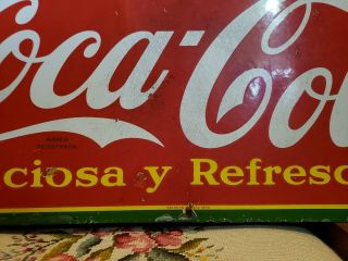 Vintage WWII 1940 Coca Cola Porcelain Sign Antique Soda Fountain Diner Spanish 3