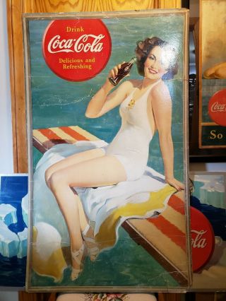 Vintage Wwii 1939 Coca Cola Cardboard Sign Antique Soda Fountain Diner