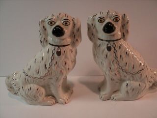 2 Vintage Staffordshire Style Spaniel Mantelpiece Dogs.  Set