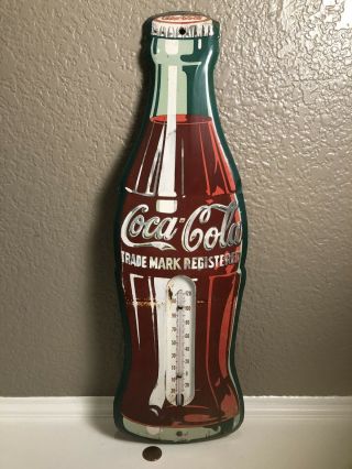 Vintage 1950s Coca - Cola Coke 17 " Metal Thermometer Gas Station Advertising Sign