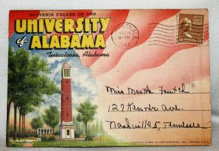 Vintage University Of Alabama Tuscaloosa 1941 Postcard Folder - Hard - To - Find