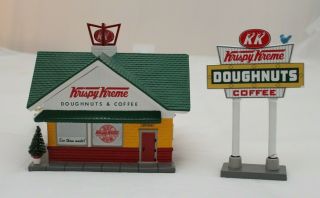 Snow Village Krispy Kreme Doughnut Shop Dept 56 With Sign Two Piece Set