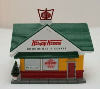 Snow Village Krispy Kreme Doughnut Shop Dept 56 with Sign Two Piece Set 3