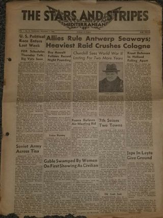 Wwii Stars And Stripes Newspaper Dated November 1,  1944 Allies Rule Antwerp