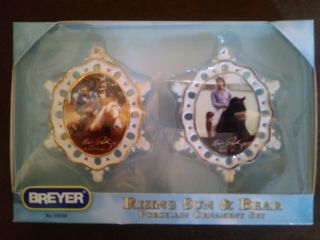 Breyer Christmas Porcelain Ornaments Elvis Presley With Bear And Rising Sun Nib