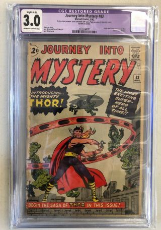 Journey Into Mystery 83 (1962) Cgc 3.  0 Restored 1st App Of Thor 