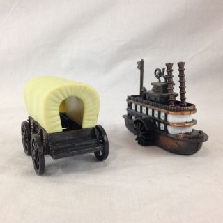 Set Of Two Pencil Sharpeners Mark Twain River Boat And Covered Wagon Die Cast