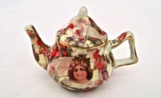 Vintage Miniature Dollhouse Christmas Porcelain Tea Pot 2 1/4 " Tall