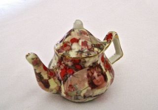 Vintage Miniature Dollhouse Christmas Porcelain Tea Pot 2 1/4 