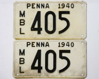 1940 Pennsylvania Motor Boat License Plate Set Matching Pair 405 3 Digit Old Vtg
