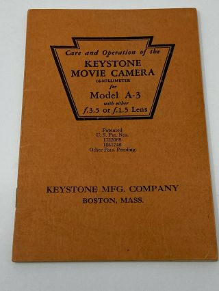 Keystone Movie Camera Instruction Booklet For Model A - 3 Keystone Mfg Co Boston