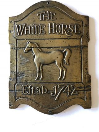 The White Horse Established 1742 Metal Whiskey Bar Sign Man Cave Wall Vtg