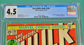 INCREDIBLE HULK 181 1st full Wolverine app.  CGC 4.  5 Marvel Comic PRESENTS WELL 3