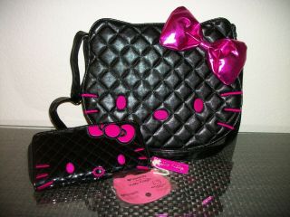 Loungefly Hello Kitty Black Pink Purse & Wallet Quilted Shoulder Messenger Bag