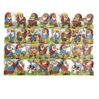 Vintage Eas Germany Die Cut Scraps Ganzbilder Oblaten 3171 Gnomes Single Sheet