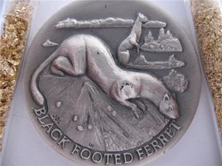 1 - Oz,  Longines Wildlife Black Footed Ferret 3d Relief Ster.  925 Silver Coin,  Gold