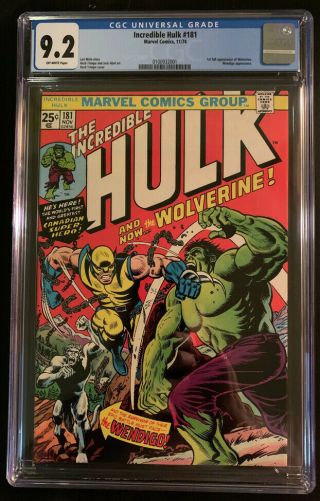 Incredible Hulk 181 Cgc 9.  2 Ow Marvel Bronze Age 1974 - 1st Appearance Wolverine