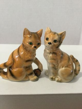 Vintage Ginger Tabby Cat Salt And Pepper Shakers With Stoppers Made In Japan