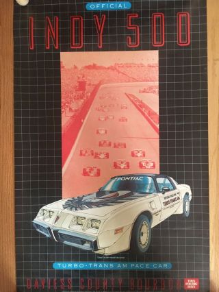 Vintage 1980 Indy 500 Pontiac Turbo Trans Am Pace Car Poster - Rare 28 " X 18 "