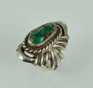 Heavy Old Pawn Sterling Turquoise Sand Cast Vintage Native American Ring Navajo