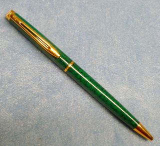 Waterman Paris Ballpoint Pen Marbled Green Black Gold Trim