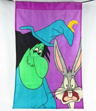 Vintage Looney Tunes Flag Bugs Bunny Witch Hazel Decorative Halloween 1996 3