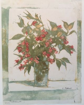 Emil Pottner Austrian Artist Modern Color Woodcut Signed Listed (1872 - 1942)